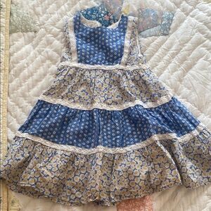 Mini Boden 4-5Y Floral Tiered Dress in Blue and Yellow